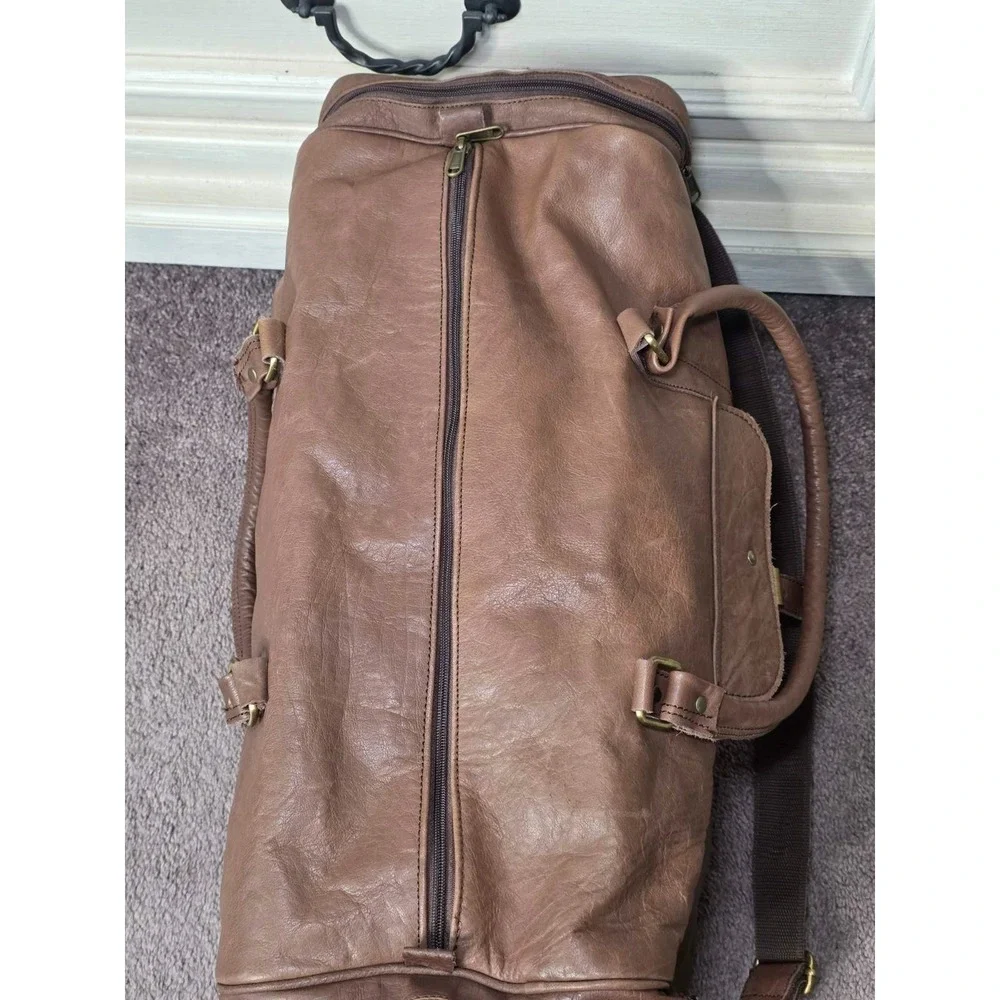 Lord And‎ Field Large Duffel Bag Brown Leather Fuzzy Lining Adjustable Travel